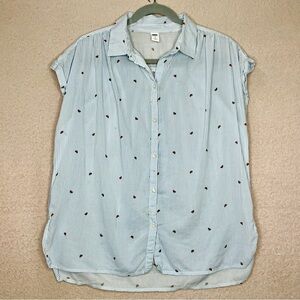 Old Navy Striped Watermelon Button Down Blouse-Women’s M-Blue/White/Red-Preppy